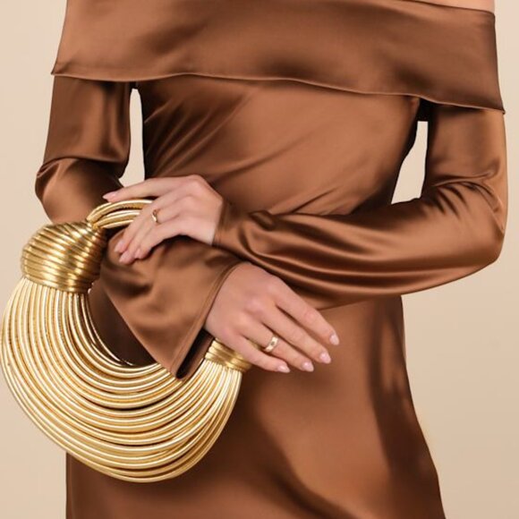 Lulus Handbags - Lulus Deeply Luxe Gold Metallic Knotted Cord Crescent Handbag - Size One Size